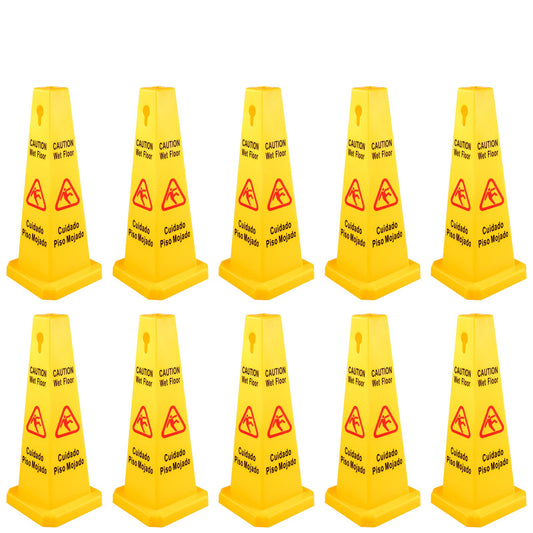 VEVOR 10 Pack Floor Safety Cone, 67 cm Yellow Caution Wet Floor Sign, 4 Sided Floor