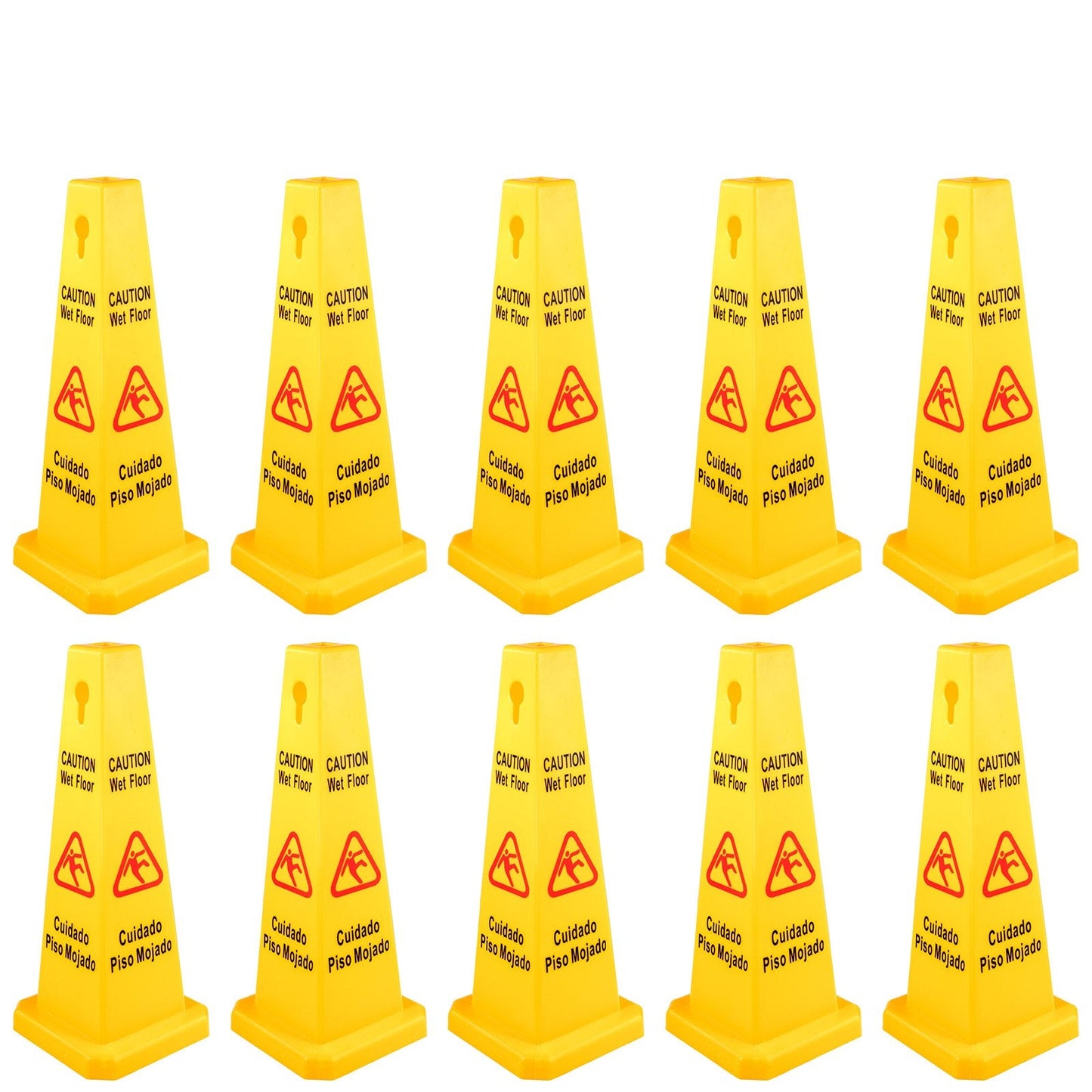 10 Pack Yellow Wet Floor Safety Cones, 67 cm, Bilingual, Indoor/Outdoor Use