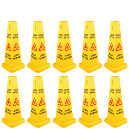 10 Pack Yellow Wet Floor Safety Cones, 67 cm, Bilingual, Indoor/Outdoor Use