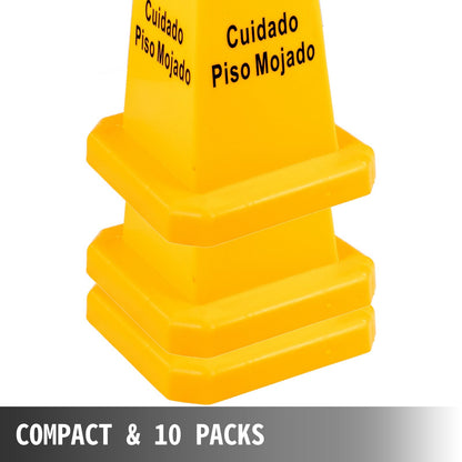 10 Pack Yellow Wet Floor Safety Cones, 67 cm, Bilingual, Indoor/Outdoor Use