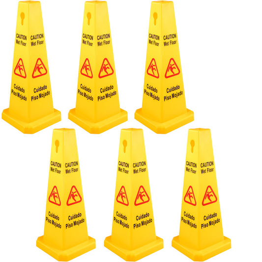 VEVOR 6 Pack Floor Safety Cone, 66.04cm Wet Floor Sign, Yellow Caution Wet Floor