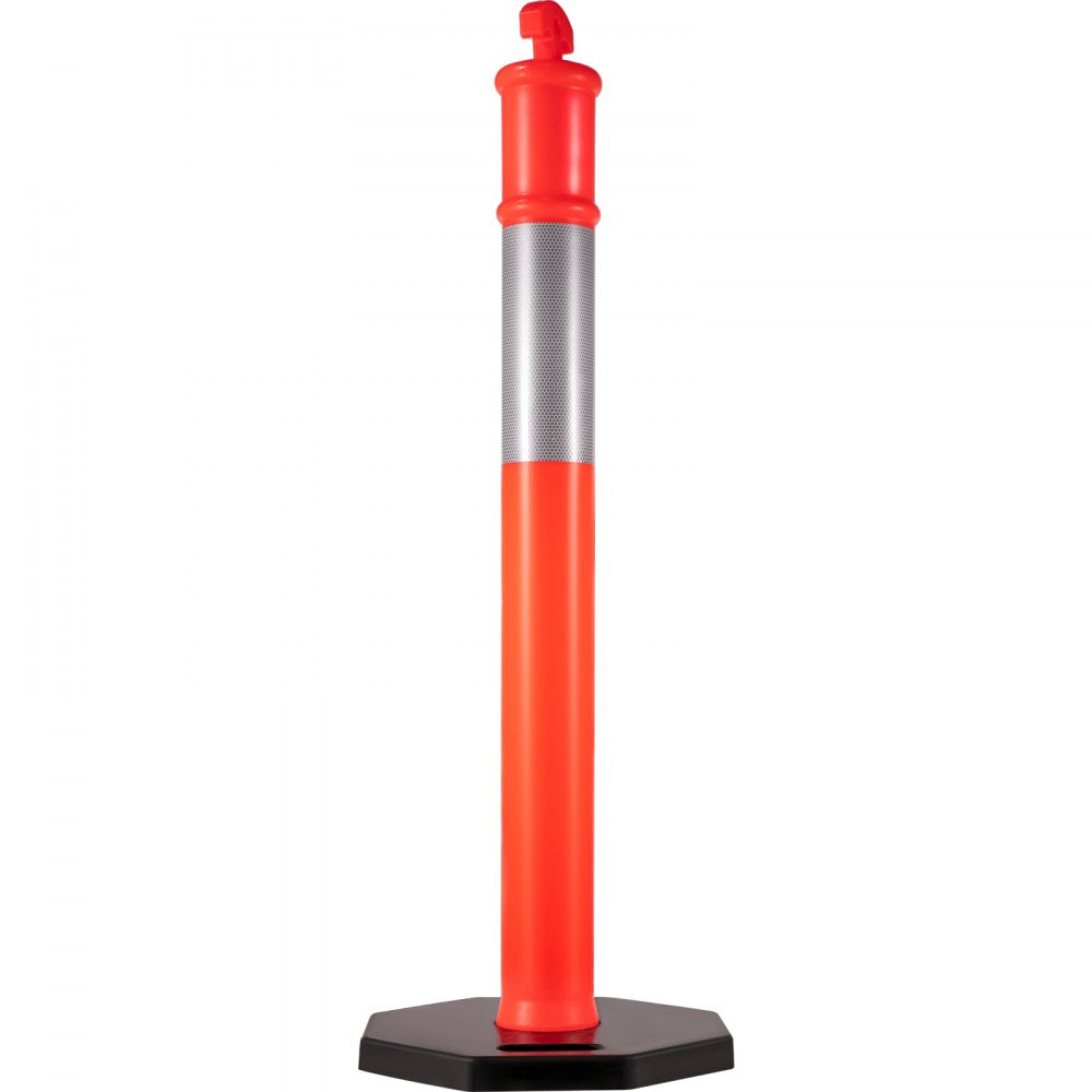 VEVOR 6Pack Traffic Delineator Posts 44 Inch Height, PE Delineator Cones Post Kit 10 inch Reflective Band, Delineators Post with Rubber Base 16 inch for Construction Sites, Facility Management etc.