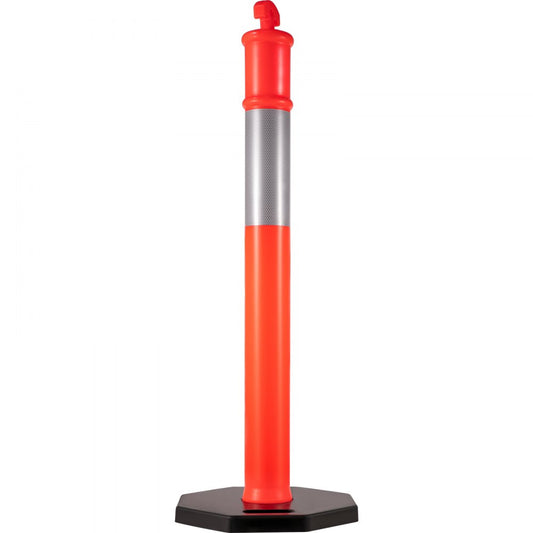 VEVOR 6Pack Traffic Delineator Posts 44 Inch Height, PE Delineator Cones Post Kit 10 inch Reflective Band, Delineators Post with Rubber Base 16 inch for Construction Sites, Facility Management etc.