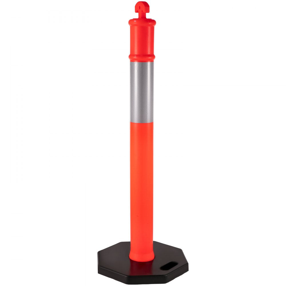 VEVOR 6Pack Traffic Delineator Posts 44 Inch Height, PE Delineator Cones Post Kit 10 inch Reflective Band, Delineators Post with Rubber Base 16 inch for Construction Sites, Facility Management etc.