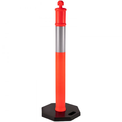 VEVOR 6Pack Traffic Delineator Posts 44 Inch Height, PE Delineator Cones Post Kit 10 inch Reflective Band, Delineators Post with Rubber Base 16 inch for Construction Sites, Facility Management etc.