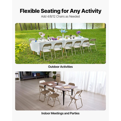 VEVOR 4 Pack Folding Chairs Portable Leather Chairs with Padded Cushion Khaki