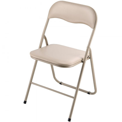 VEVOR 4 Pack Folding Chairs Portable Leather Chairs with Padded Cushion Khaki