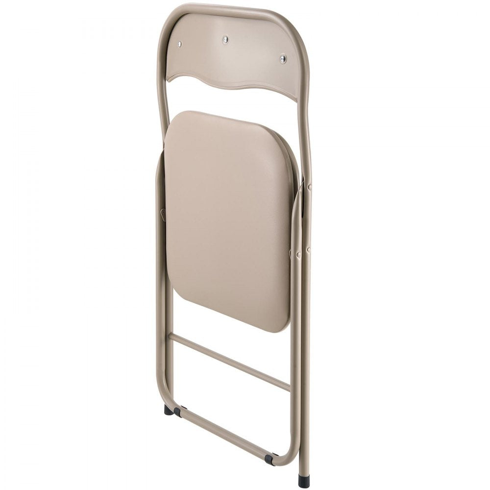 VEVOR 4 Pack Folding Chairs Portable Leather Chairs with Padded Cushion Khaki