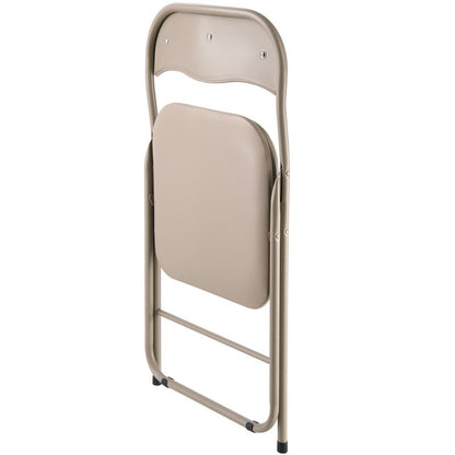 VEVOR 4 Pack Folding Chairs Portable Leather Chairs with Padded Cushion Khaki