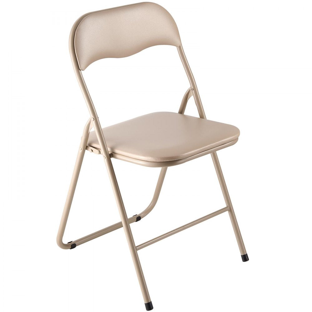 VEVOR 4 Pack Folding Chairs Portable Leather Chairs with Padded Cushion Khaki