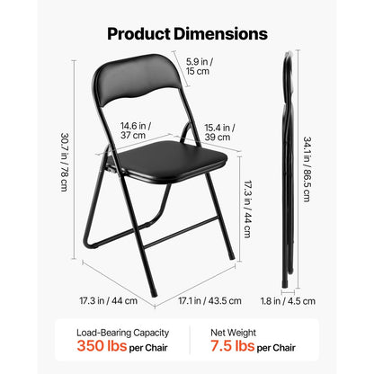 4 Pack Folding Chairs Portable Leather Chairs with Padded Cushion Black