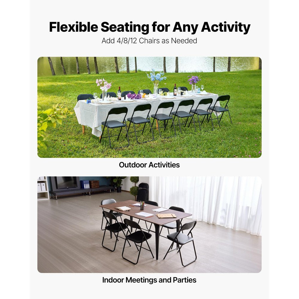 4 Pack Folding Chairs Portable Leather Chairs with Padded Cushion Black