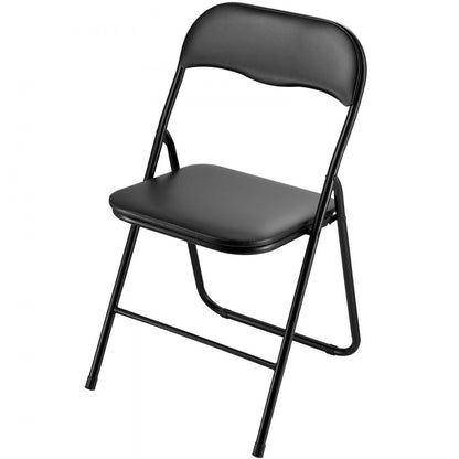 4 Pack Folding Chairs Portable Leather Chairs with Padded Cushion Black
