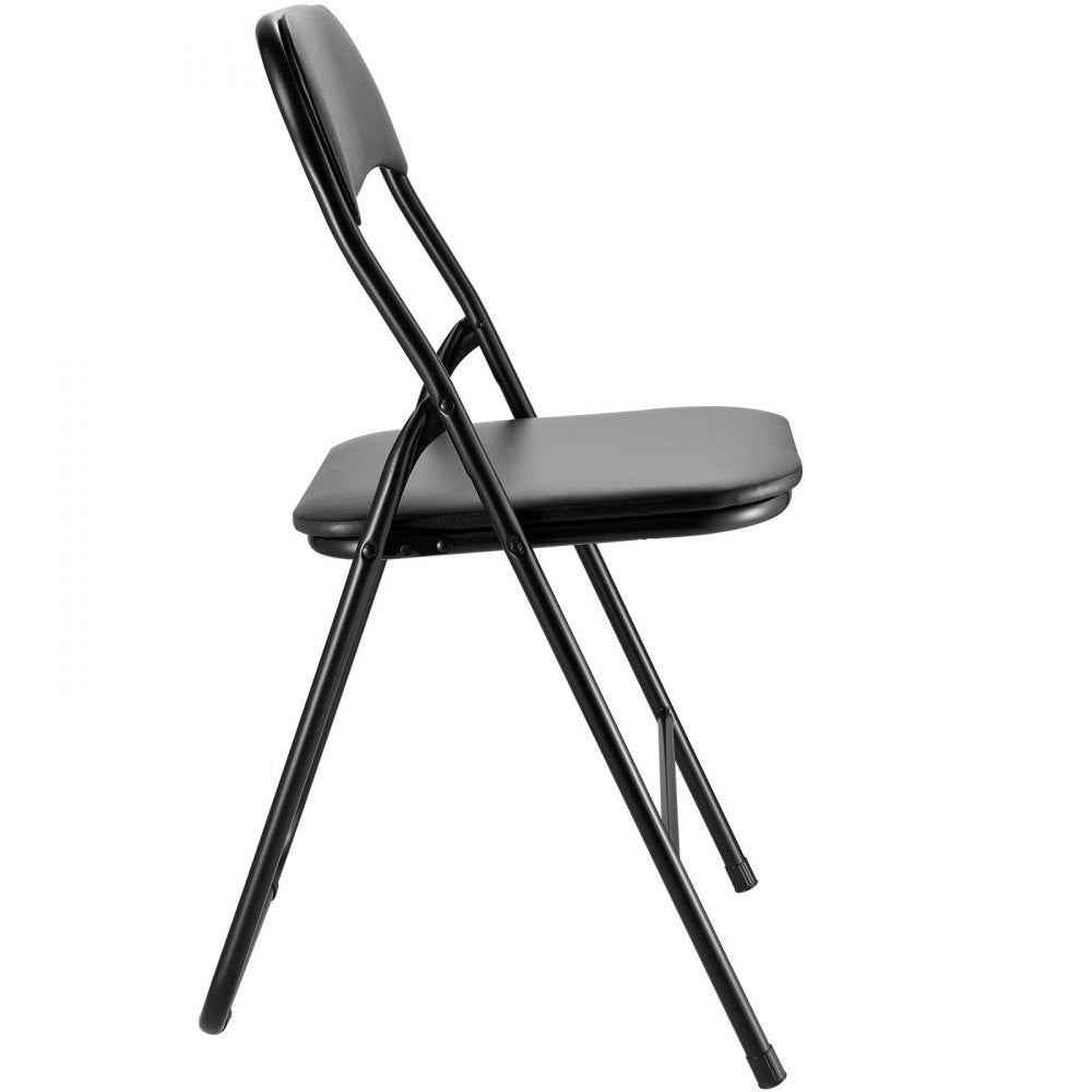 4 Pack Folding Chairs Portable Leather Chairs with Padded Cushion Black