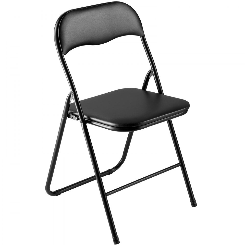 4 Pack Folding Chairs Portable Leather Chairs with Padded Cushion Black