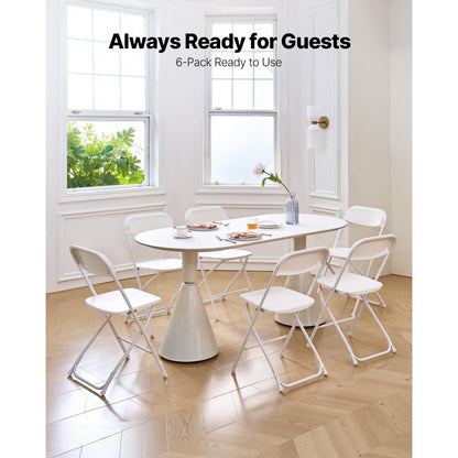 VEVOR 6 Pack Folding Chairs Portable Plastic Chairs with Heavy Duty Metal Frame
