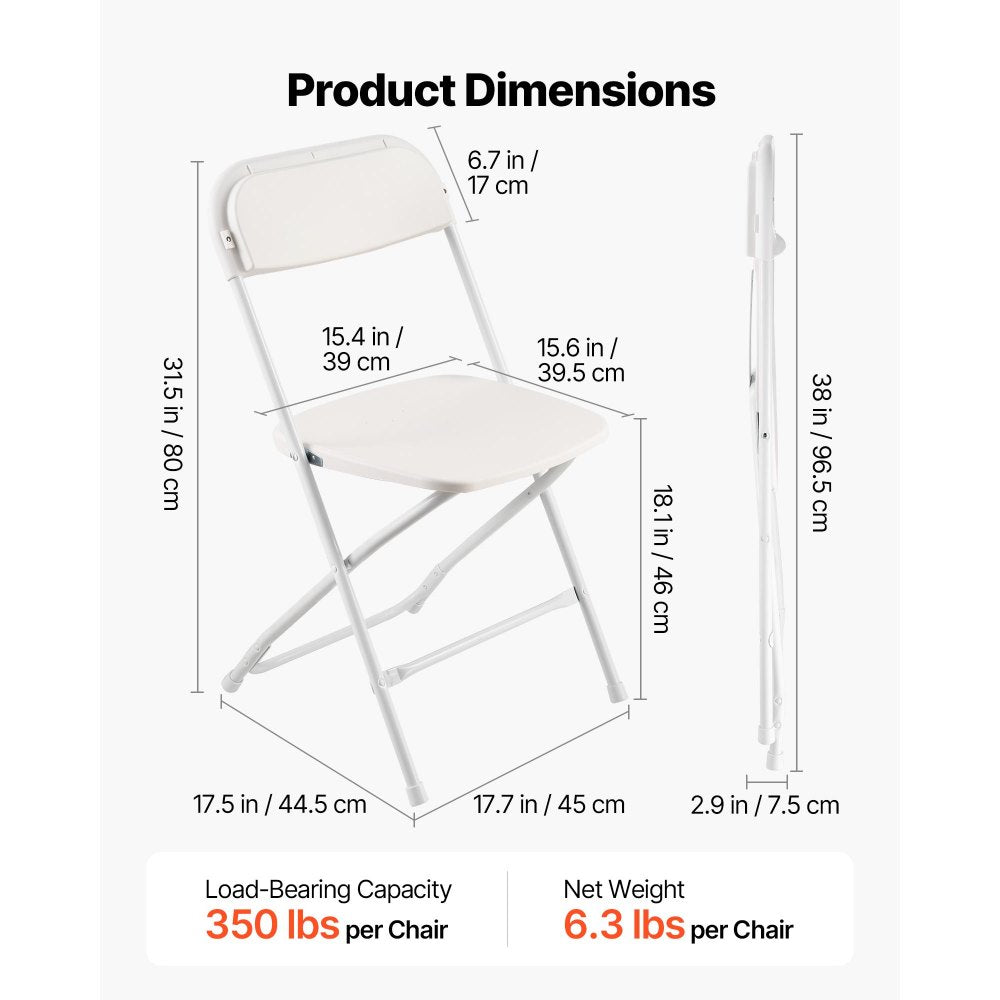 VEVOR 6 Pack Folding Chairs Portable Plastic Chairs with Heavy Duty Metal Frame