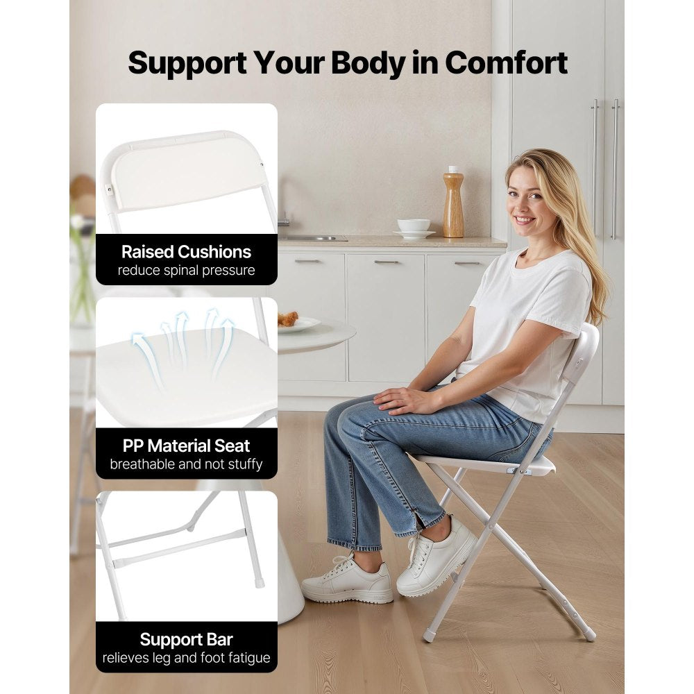 VEVOR 6 Pack Folding Chairs Portable Plastic Chairs with Heavy Duty Metal Frame