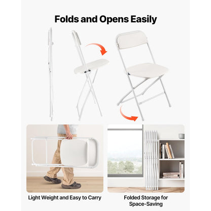 VEVOR 6 Pack Folding Chairs Portable Plastic Chairs with Heavy Duty Metal Frame