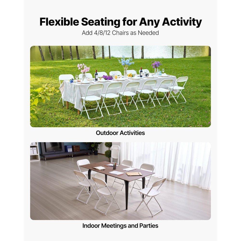 VEVOR 6 Pack Folding Chairs Portable Plastic Chairs with Heavy Duty Metal Frame