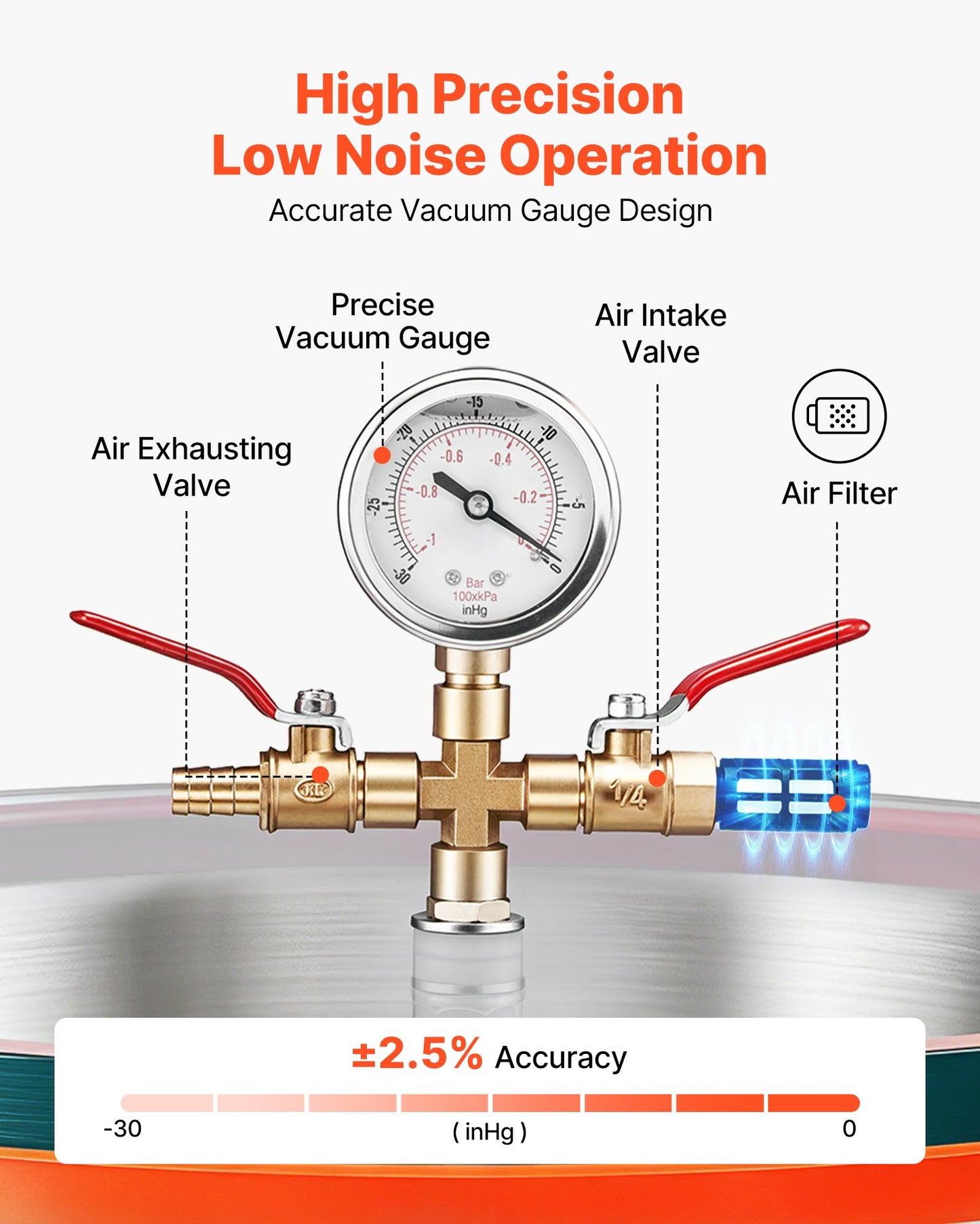 56.8 L Vacuum Chamber, Aluminum Alloy, Vacuum Degassing Chamber with Tempered Glass Lid, Hose, Air Filter, for Resin Casting, Stabilizing Wood, Degassing Silicone, Epoxies, Essential Oils
