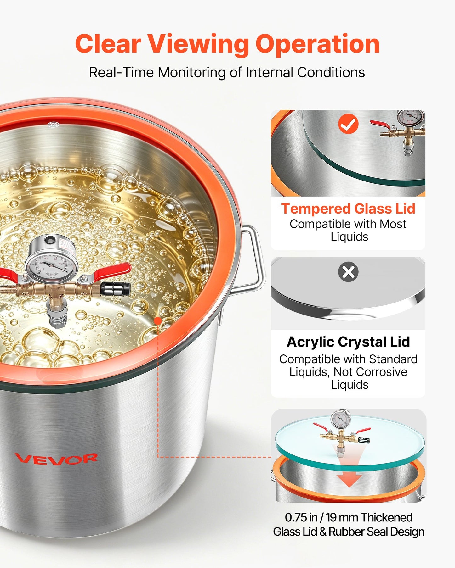 56.8 L Vacuum Chamber, Aluminum Alloy, Vacuum Degassing Chamber with Tempered Glass Lid, Hose, Air Filter, for Resin Casting, Stabilizing Wood, Degassing Silicone, Epoxies, Essential Oils