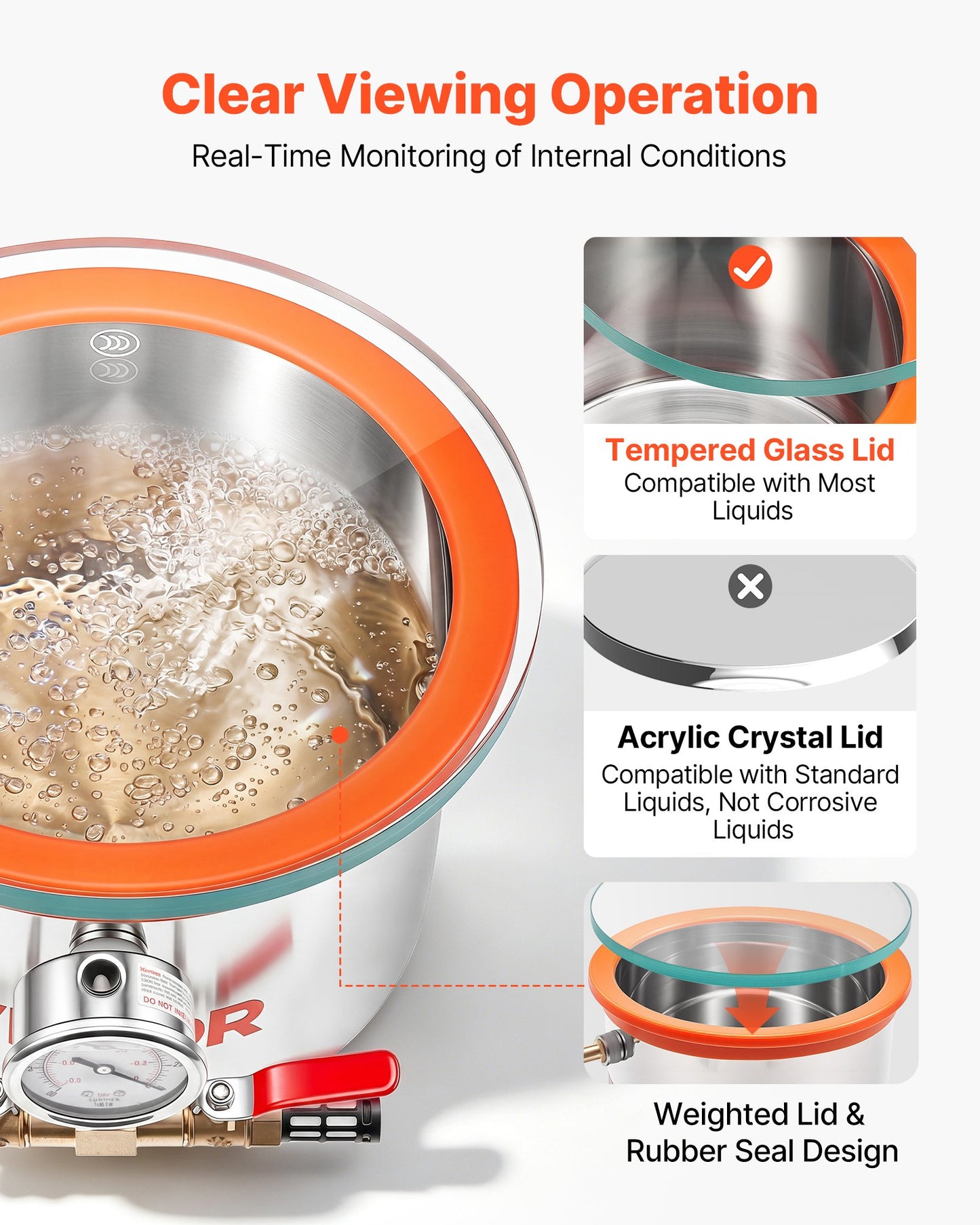 5.7 L Vacuum Chamber, Stainless Steel, Vacuum Degassing Chamber with Tempered Glass Lid, Hose, Air Filter, Ideal for Resin Casting, Stabilizing Wood, Degassing Silicone, Epoxies, Essential Oils