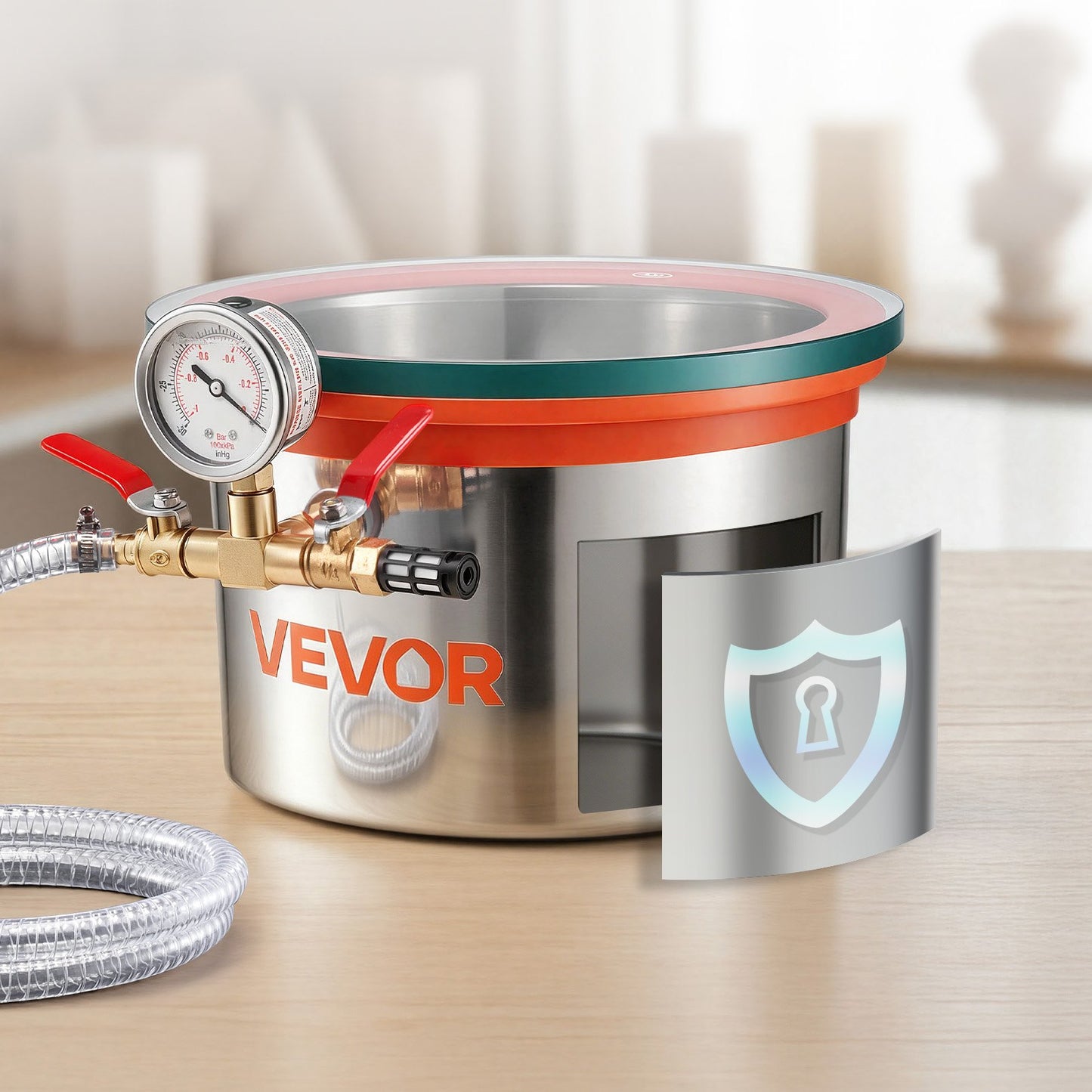 5.7 L Vacuum Chamber, Stainless Steel, Vacuum Degassing Chamber with Tempered Glass Lid, Hose, Air Filter, Ideal for Resin Casting, Stabilizing Wood, Degassing Silicone, Epoxies, Essential Oils