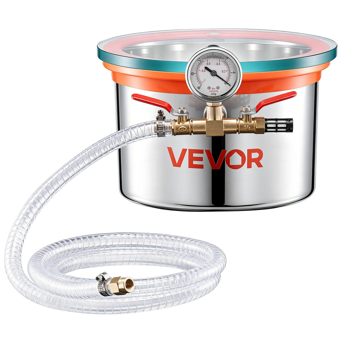 5.7 L Vacuum Chamber, Stainless Steel, Vacuum Degassing Chamber with Tempered Glass Lid, Hose, Air Filter, Ideal for Resin Casting, Stabilizing Wood, Degassing Silicone, Epoxies, Essential Oils