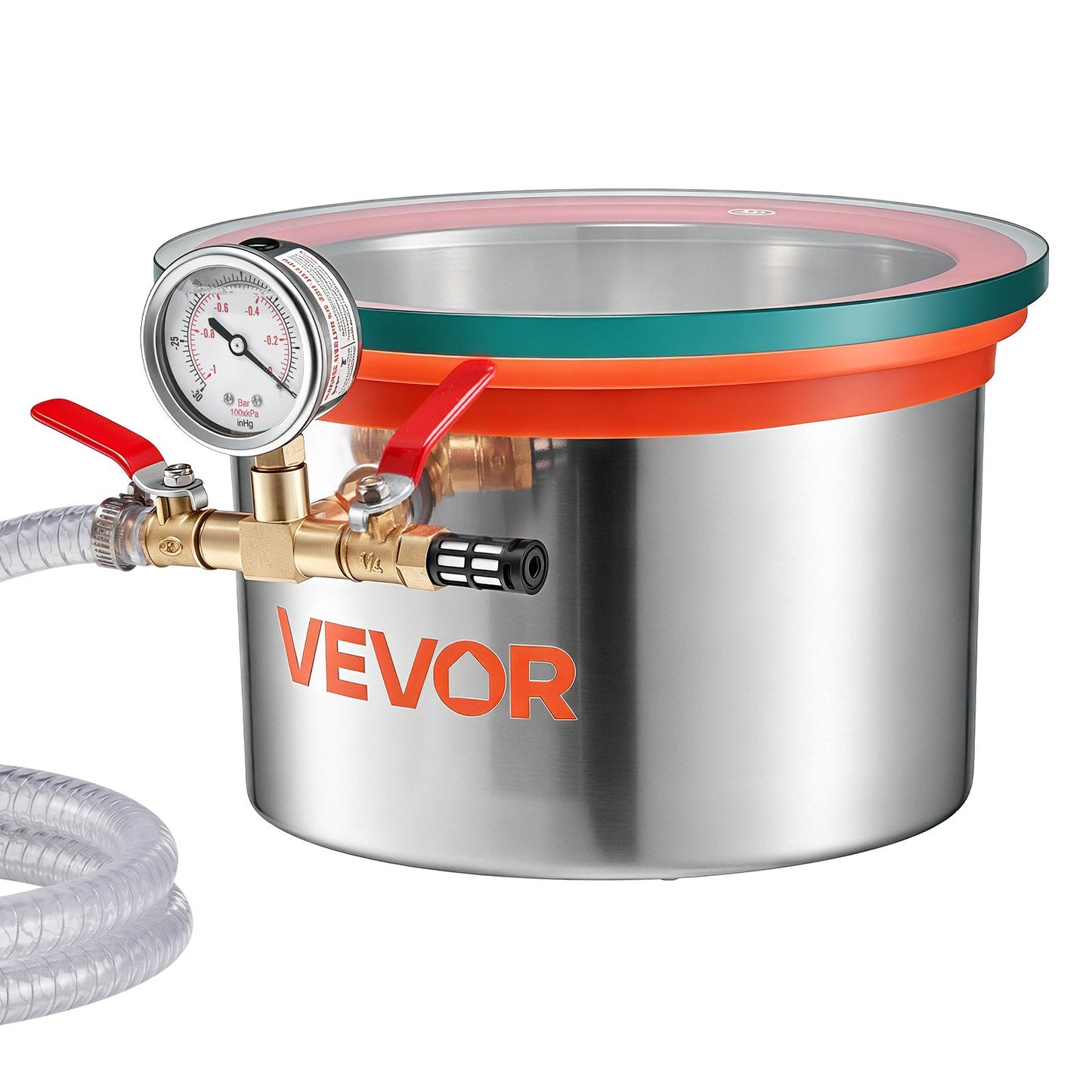 5.7 L Vacuum Chamber, Stainless Steel, Vacuum Degassing Chamber with Tempered Glass Lid, Hose, Air Filter, Ideal for Resin Casting, Stabilizing Wood, Degassing Silicone, Epoxies, Essential Oils