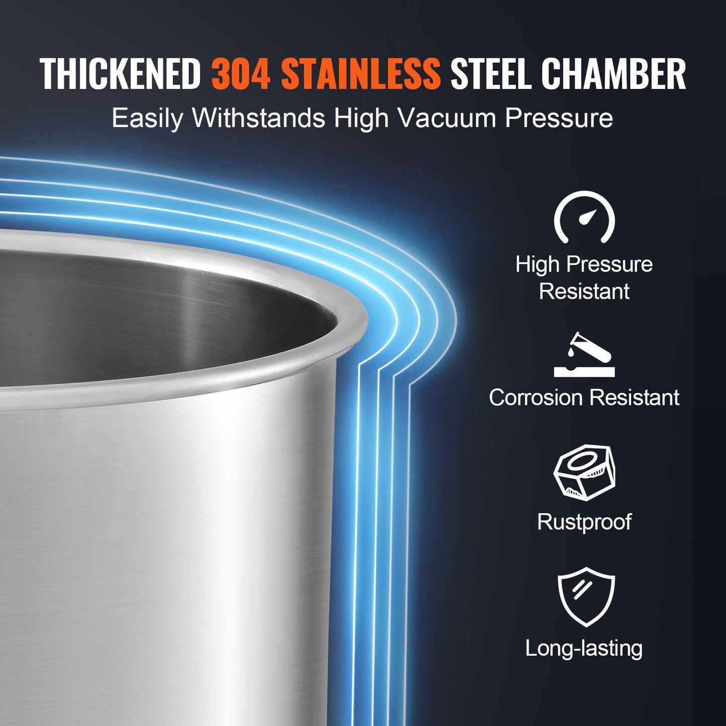 5 Gallon Vacuum Chamber with Tempered Glass Lid, 304 Stainless Steel, 0.28x0.3m
