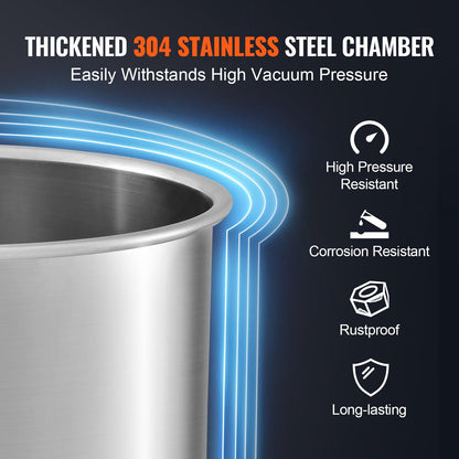 5 Gallon Vacuum Chamber with Tempered Glass Lid, 304 Stainless Steel, 0.28x0.3m