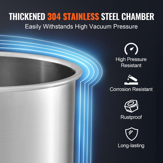 5 Gallon Vacuum Chamber with Tempered Glass Lid, 304 Stainless Steel, 0.28x0.3m