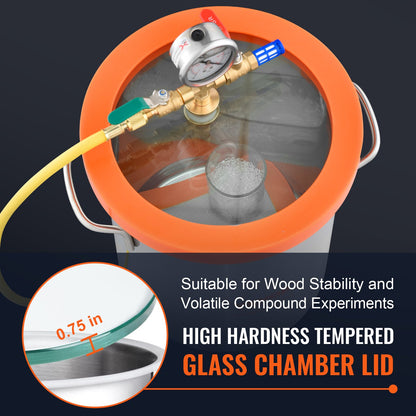 VEVOR 5 Gallon Vacuum Chamber, Upgraded Tempered Glass Lid Vacuum Degassing Chamber,