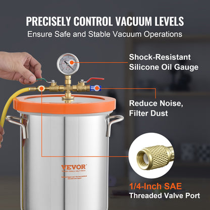 VEVOR 5 Gallon Vacuum Chamber, Upgraded Tempered Glass Lid Vacuum Degassing Chamber,