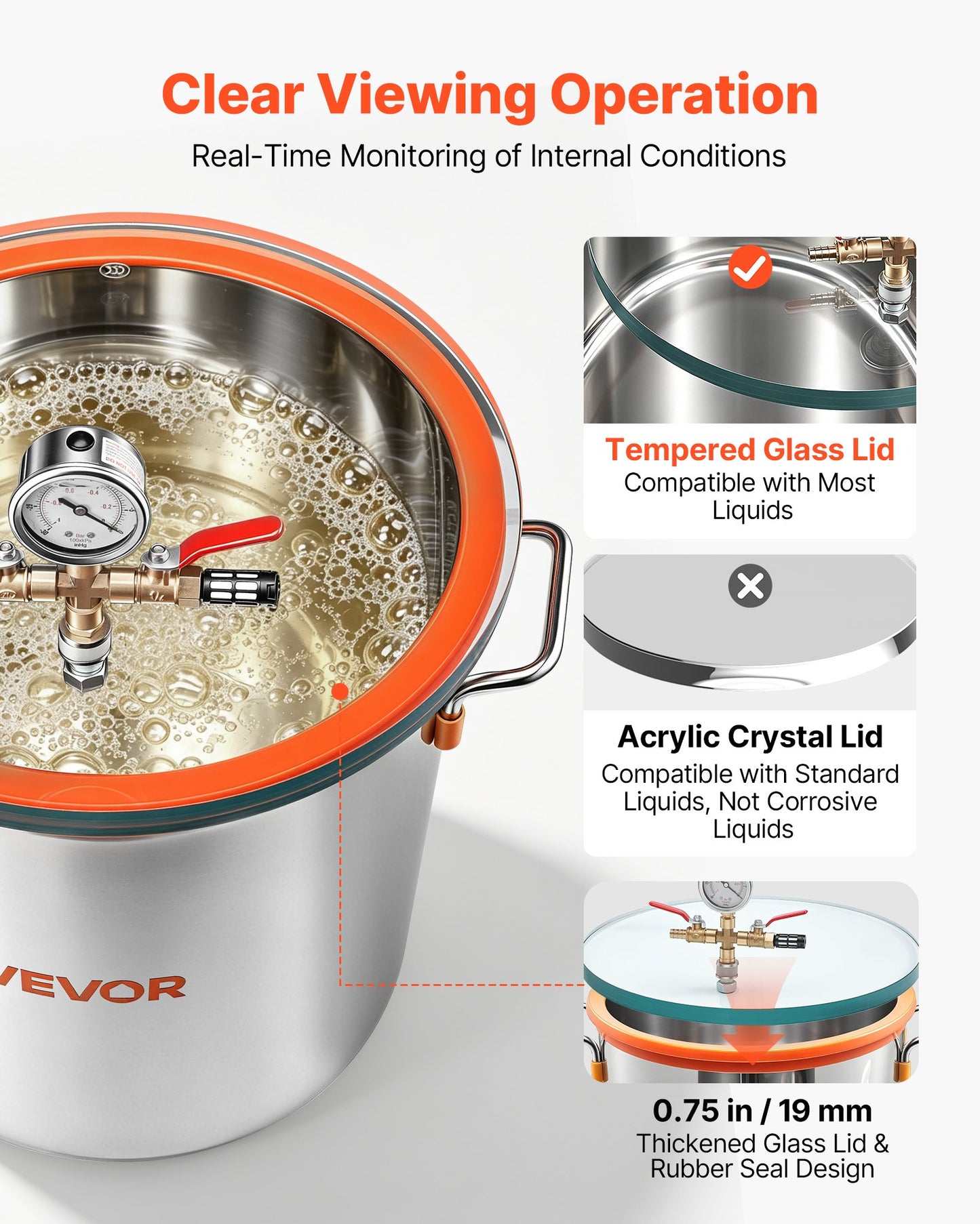 34.1 L Vacuum Chamber, Stainless Steel, Vacuum Degassing Chamber with Tempered Glass Lid, Hose, Air Filter, Ideal for Resin Casting, Stabilizing Wood, Degassing Silicone, Epoxies, Essential Oils