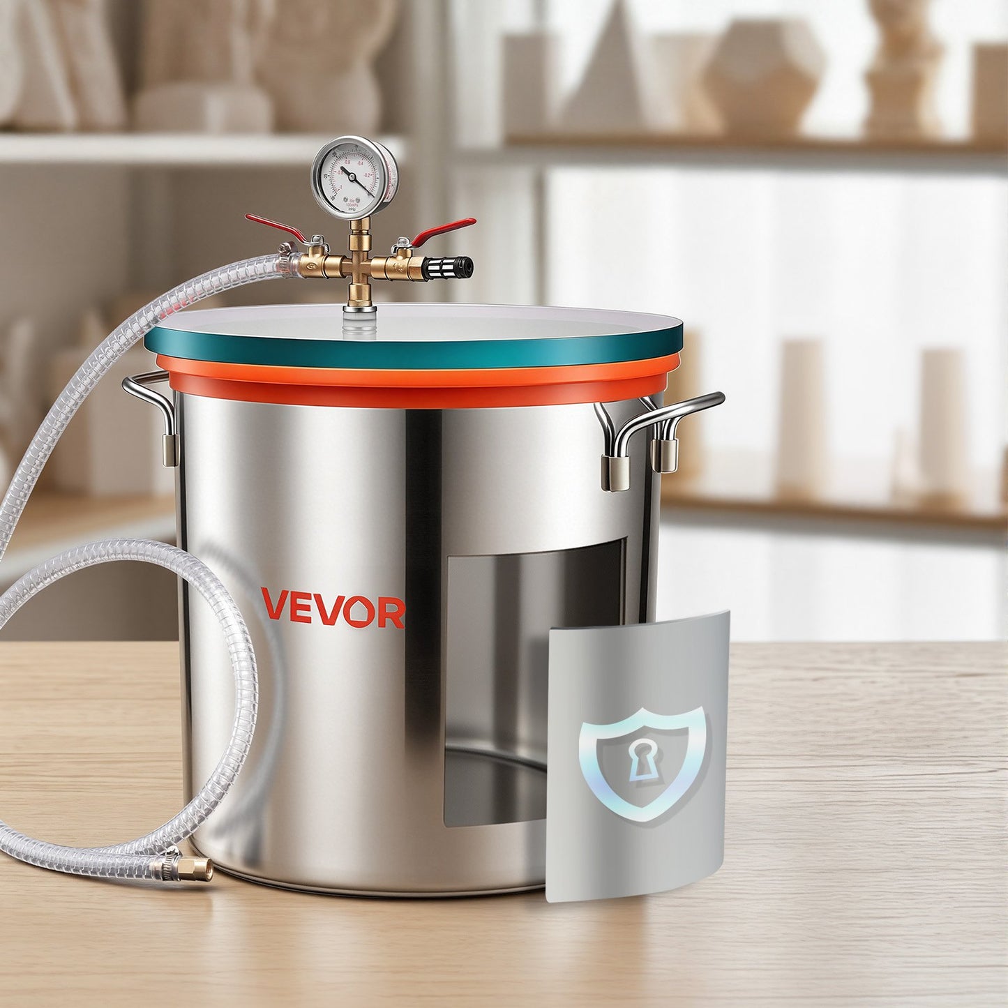 34.1 L Vacuum Chamber, Stainless Steel, Vacuum Degassing Chamber with Tempered Glass Lid, Hose, Air Filter, Ideal for Resin Casting, Stabilizing Wood, Degassing Silicone, Epoxies, Essential Oils