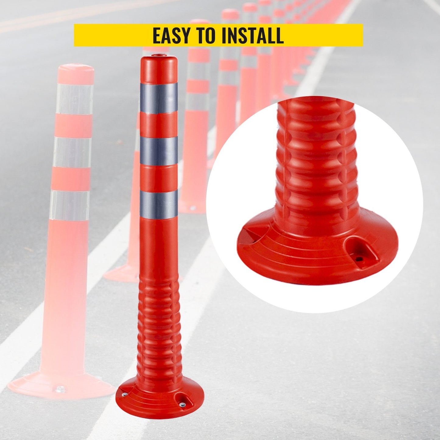 Flexible Traffic Delineator Posts with Reflective Bands, 75cm, Set of 6
