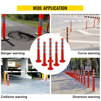 Flexible Traffic Delineator Posts with Reflective Bands, 75cm, Set of 6