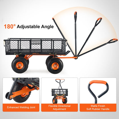 Heavy-Duty Metal Garden Cart with 181kg Capacity and 0.25m Tires