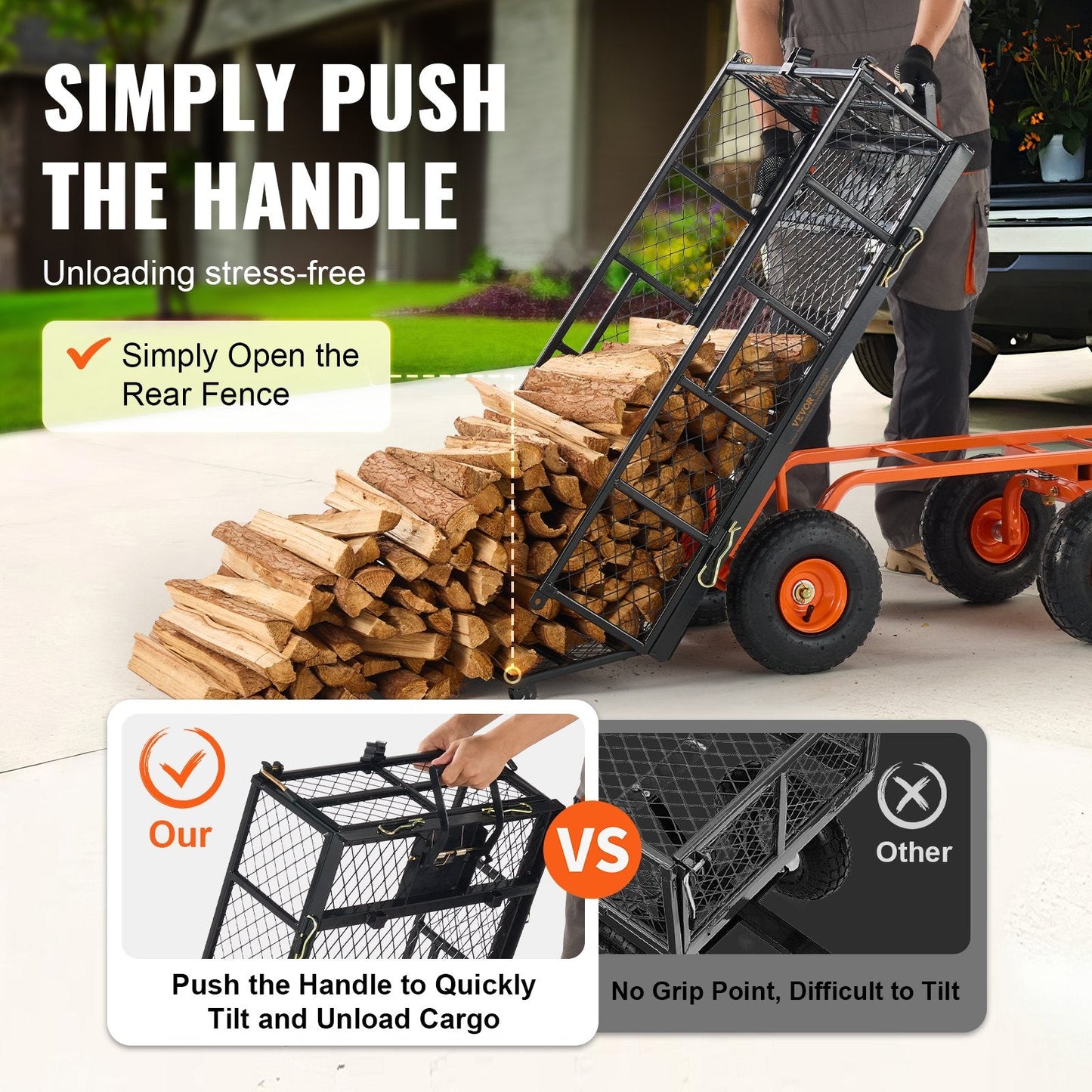 Heavy-Duty Metal Garden Cart with 399kg Capacity and Convertible Handle