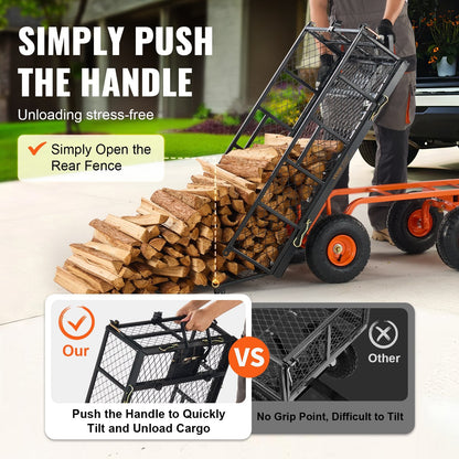 Heavy-Duty Metal Garden Cart with 399kg Capacity and Convertible Handle