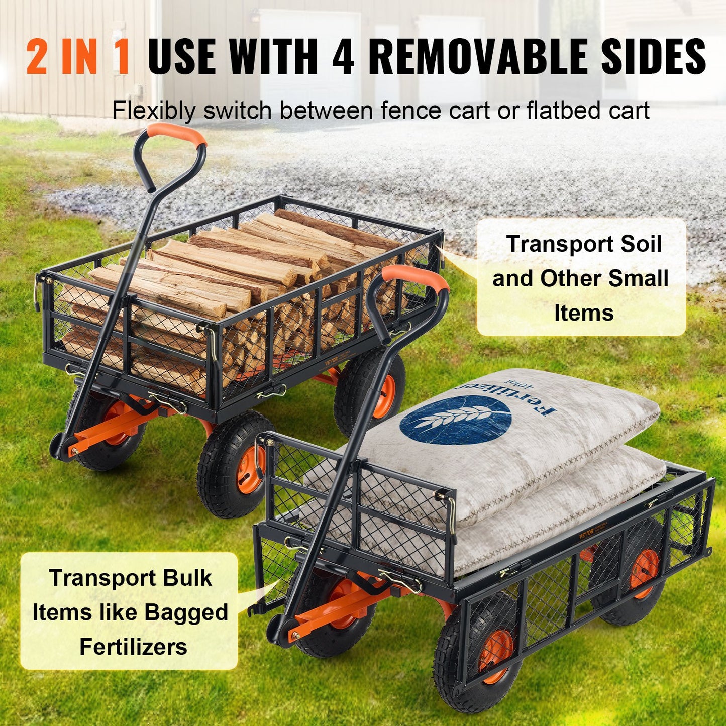 VEVOR Dump Cart, Metal Garden Dump Cart with Easy to Assemble Frame, Dump Wagon