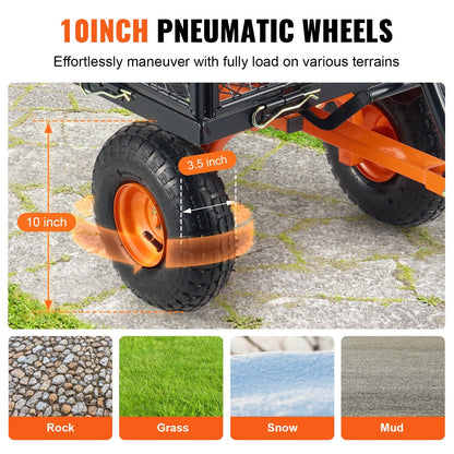 Heavy-Duty Metal Garden Cart with 399kg Capacity and Convertible Handle