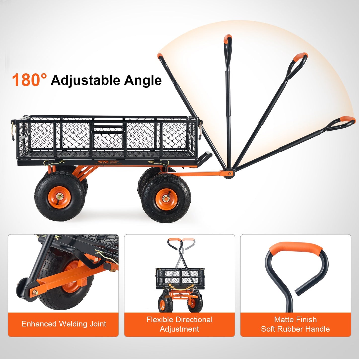 VEVOR Dump Cart, Metal Garden Dump Cart with Easy to Assemble Frame, Dump Wagon