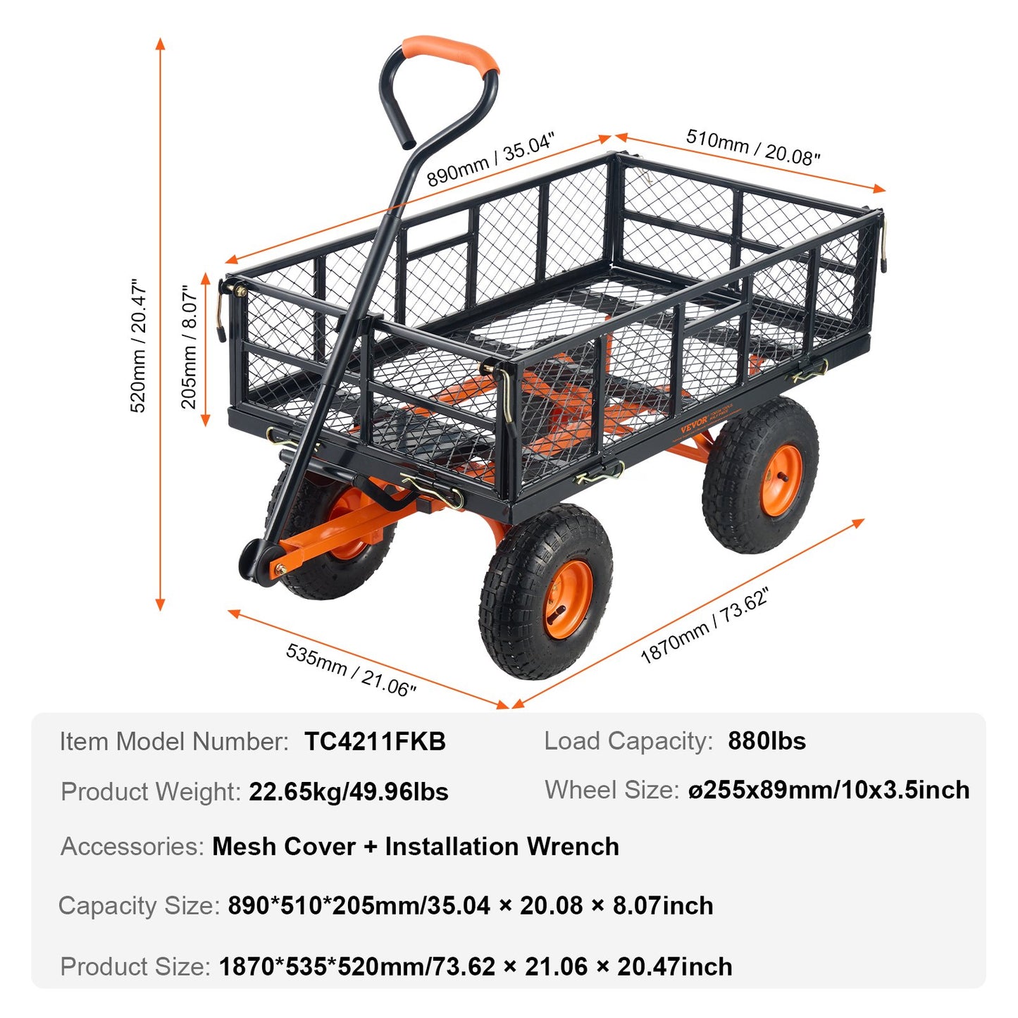 VEVOR Dump Cart, Metal Garden Dump Cart with Easy to Assemble Frame, Dump Wagon