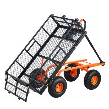 Heavy-Duty Metal Garden Cart with 399kg Capacity and Convertible Handle