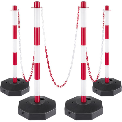 4-Pack Red & White Traffic Barrier Posts with 10m Plastic Chain for Crowd Control
