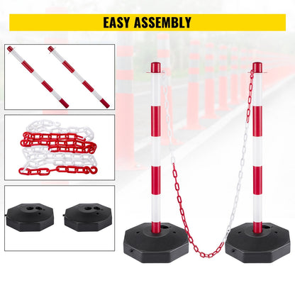 4-Pack Red & White Traffic Barrier Posts with 10m Plastic Chain for Crowd Control