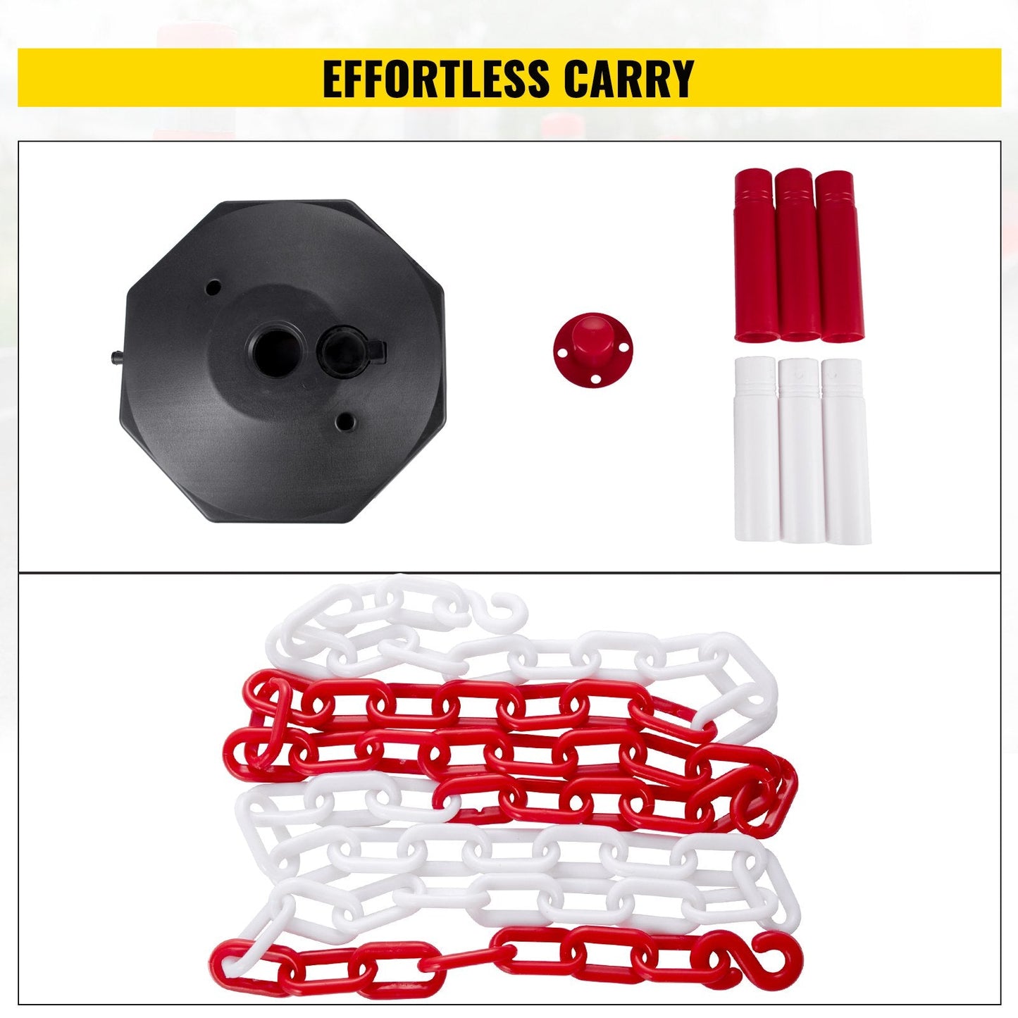 4-Pack Red & White Traffic Barrier Posts with 10m Plastic Chain for Crowd Control
